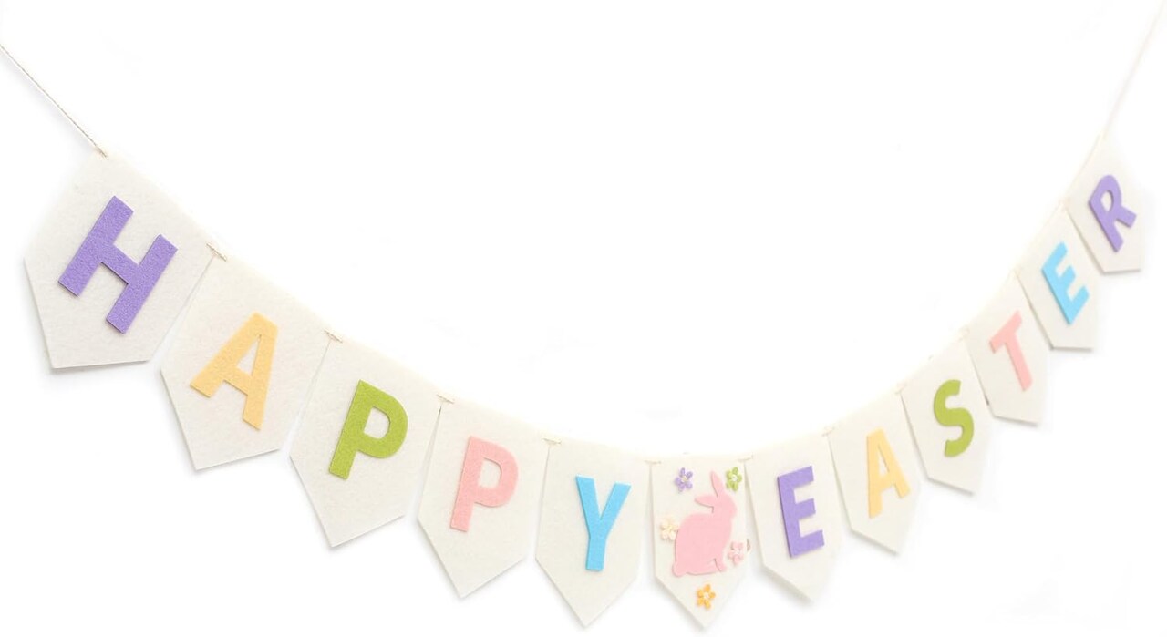 Felt Happy Easter Banner – Pastel Bunny Garland for Mantel & Wall